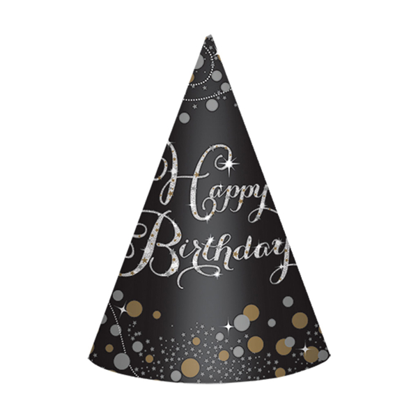 GORRO HAPPY BIRTHDAY NEGRO/ORO (8 UDES)